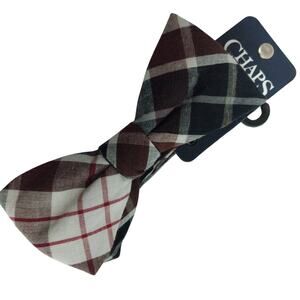 NWT! CHAPS! LUXE BURGUNDY TED, BLACK, GRAY GALLUP PLAID FORMAL MEN'S BOW TIE!